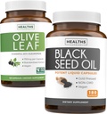 שמן זית ושחור Seed (3-Month Supply) Leaf & Seed Bundle של תמצית אוליבעין (120 קפסולות) Super Power ו- Black Seed Oil (180 קפסולות) קר לחץ על Nigella Sativa Cumin Seed