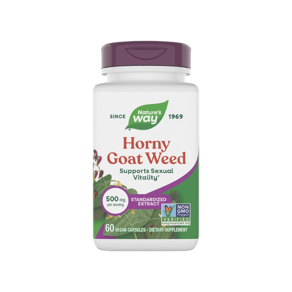Nature's Way Hory Goat Weed Premium Extraction מיני, * Non-GMO, טבעוני, 60 קפסולות