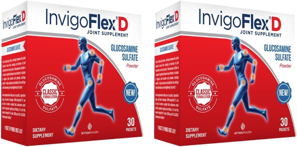 INVIGOFLEX 1500 מ"ג של אבקת Glucosamine Sulfate (פורמולציה קלאסית) - תוספת משותפת Premium עבור ברכיים, ידיים, Back ו- hip Support D: Glucosamine Sulfate, Packets - 60 Packets