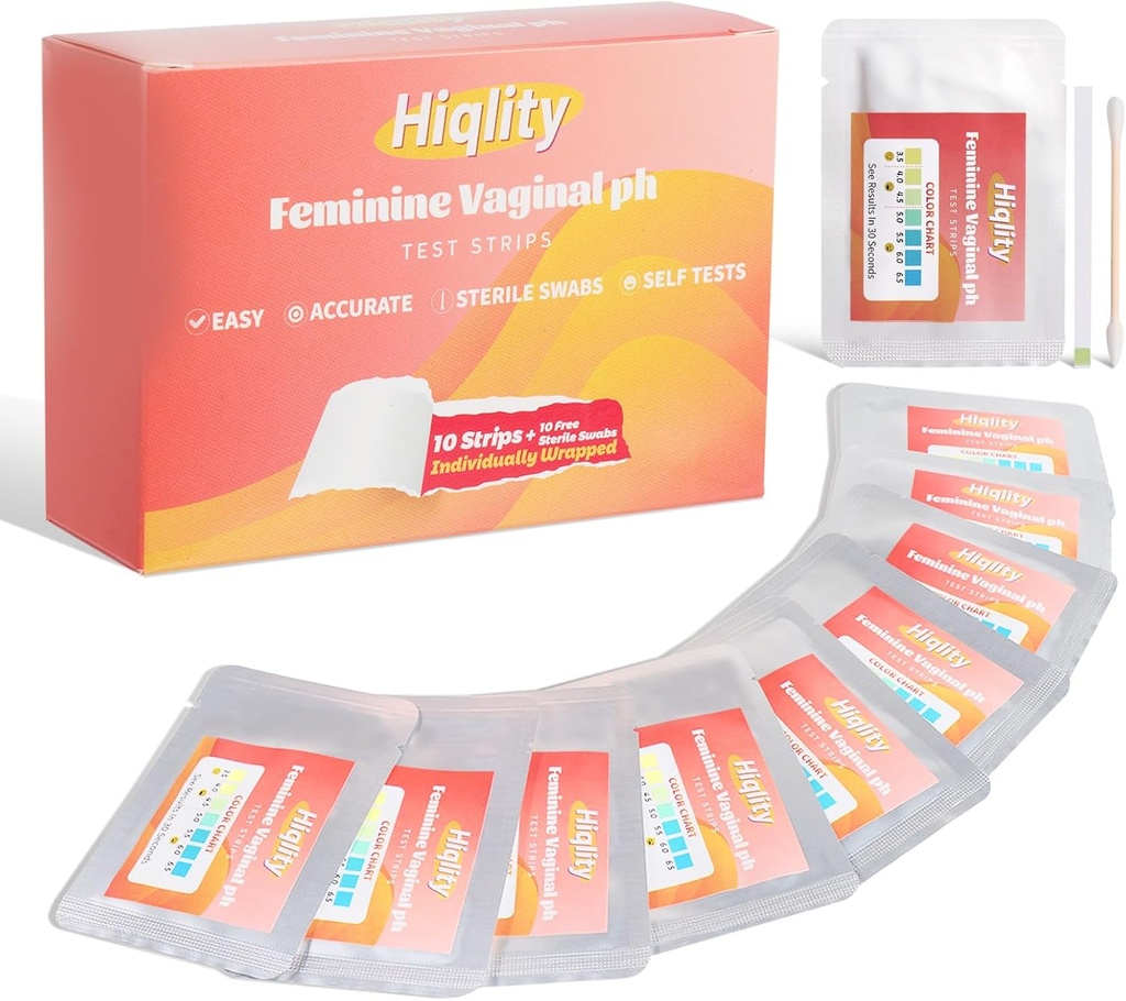 בדיקת pH ודמיונית עם Sterile Swabs, Feminine Health Vaginal pH Test Strips Kits, Vaginal PHמאזן ו- Yeast זיהום מבחן, באופן אישי ארוז BV Test Strips עבור נשים, 10 Bags