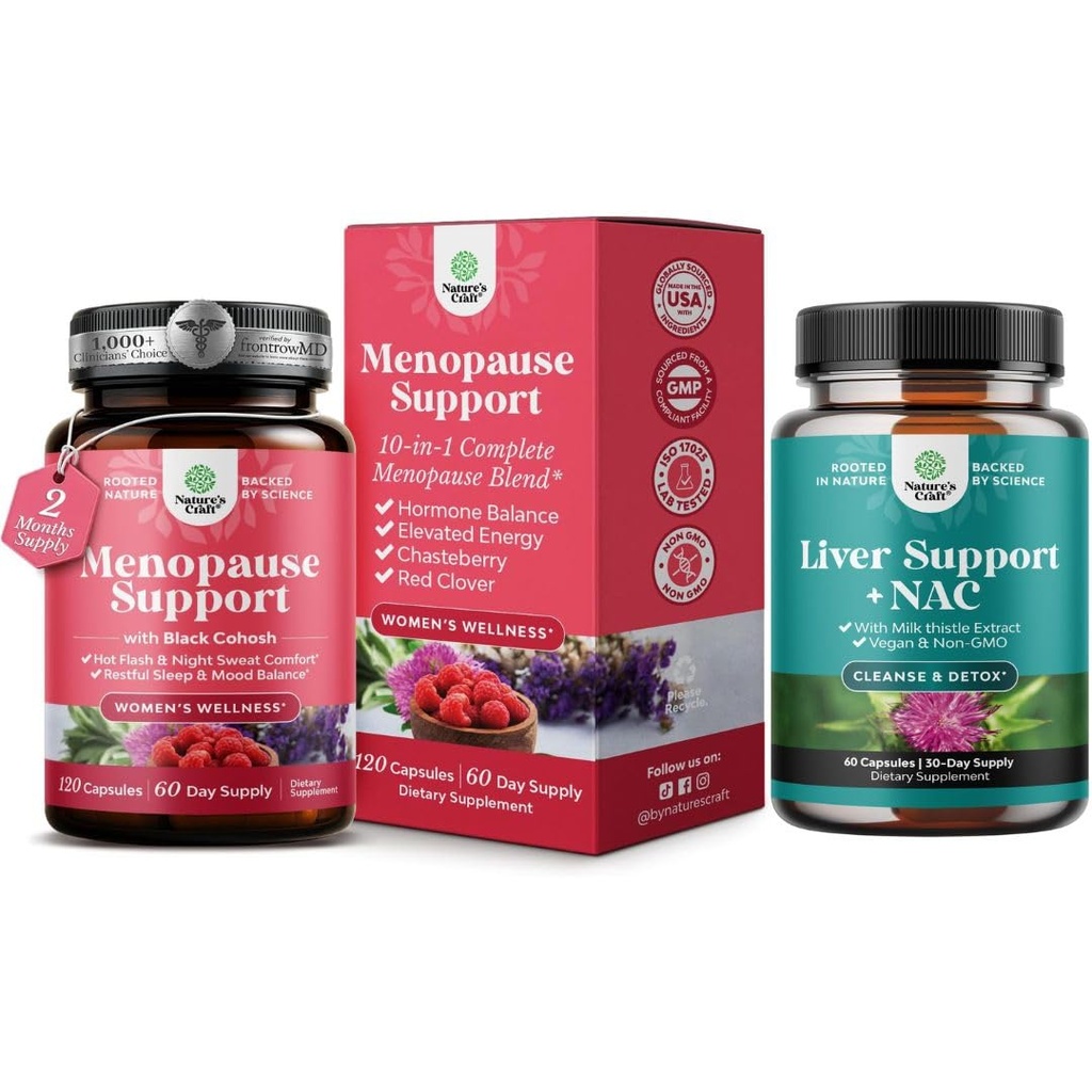 Bundle של תוסף Total Menopause עם Dong Quai Vitex Chaste Brad & Black Cohosh עבור תמיכה הורמונלית טבעית ו- Liver תמיכה NAC עם חלב זה עבור Liver ניקוי Detox & תיקון