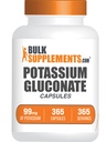 BulkSupplements.com Potassium Gluconate קפסולות - תוספי Potassium Gluconate, Potassium Gluconate 99mg, Potassium תוסף -ten Free, 1 קפסולה לשרת, 365 קפסולות (Pack of 1)