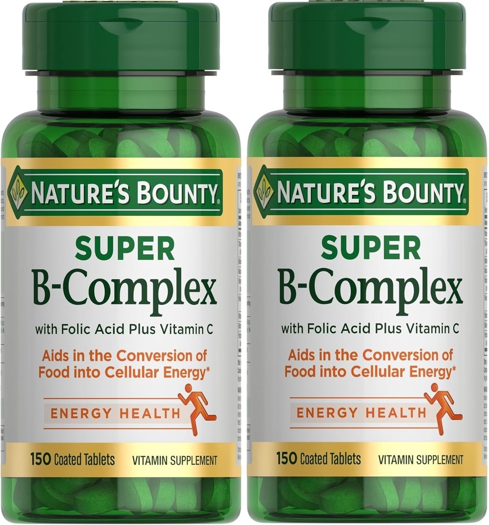 Nature's Bounty Super B Complex עם ויטמין C & Folic Acid, Immune & Energy Support, 150 טבליות - חבילת 2