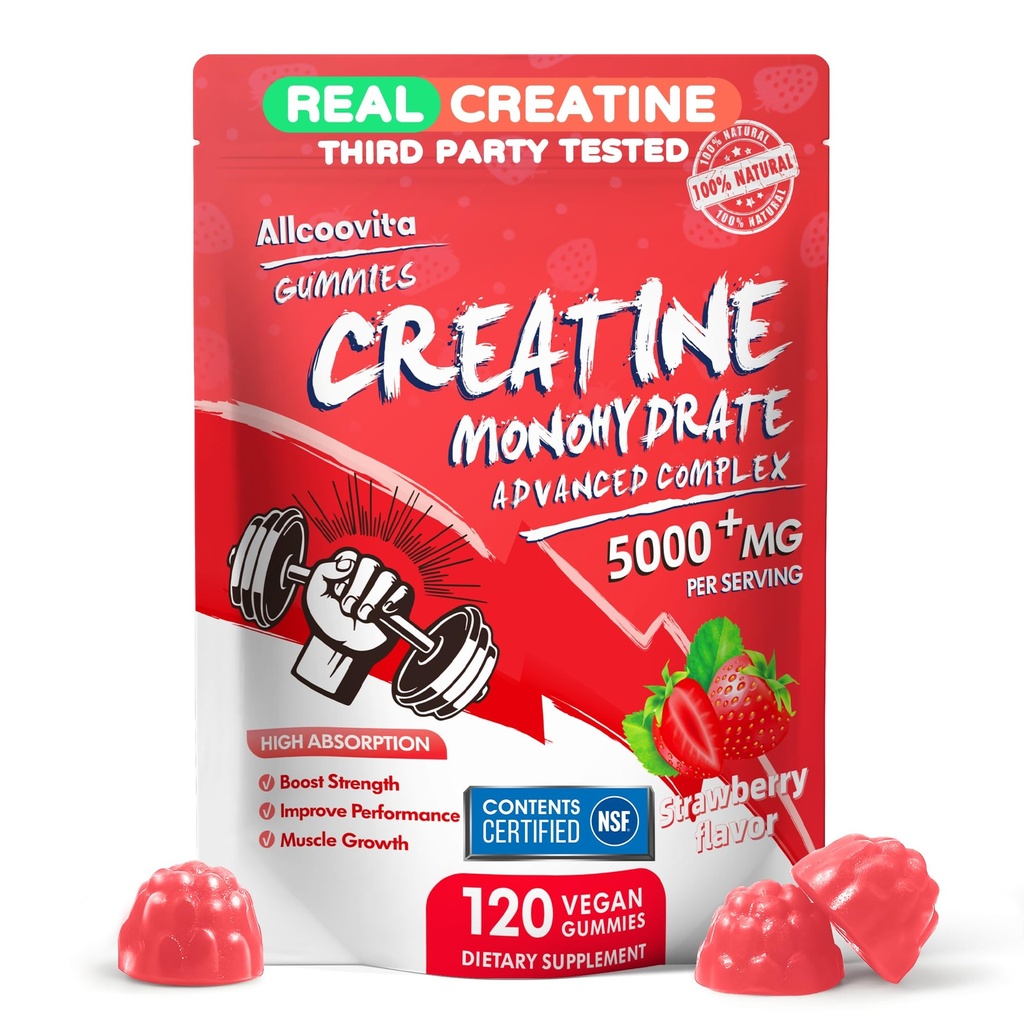 Creatine Monohydrate Gummies מורכב עבור גברים ונשים,5 גרמה לשרת אלקטרוליטה Creatine חניכיים עבור כוח שרירים, שריר בונה, אנרגיה Boost, תוספת עבודה מראש 120 חניכיים Strawberry