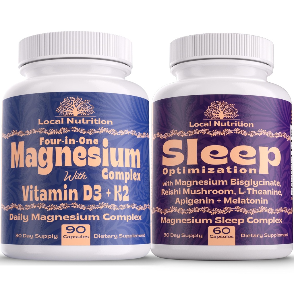 Natural Sleep Aid Magnesium Complex Bundle - Premium Sleep Support and Magnesium Supplement - 1 חודש אספקה, המיוצר בארה"ב