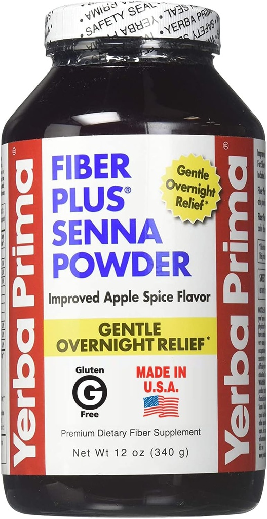 Yerba Primafi Plus אבקת Senna, 12 Ounce - עבור שימוש קצר תנאי כדי לשחזר סדירות, שיפור Apple Spice Flavor, Stevia Sweetened, מספק Gentle Overnight הקלה