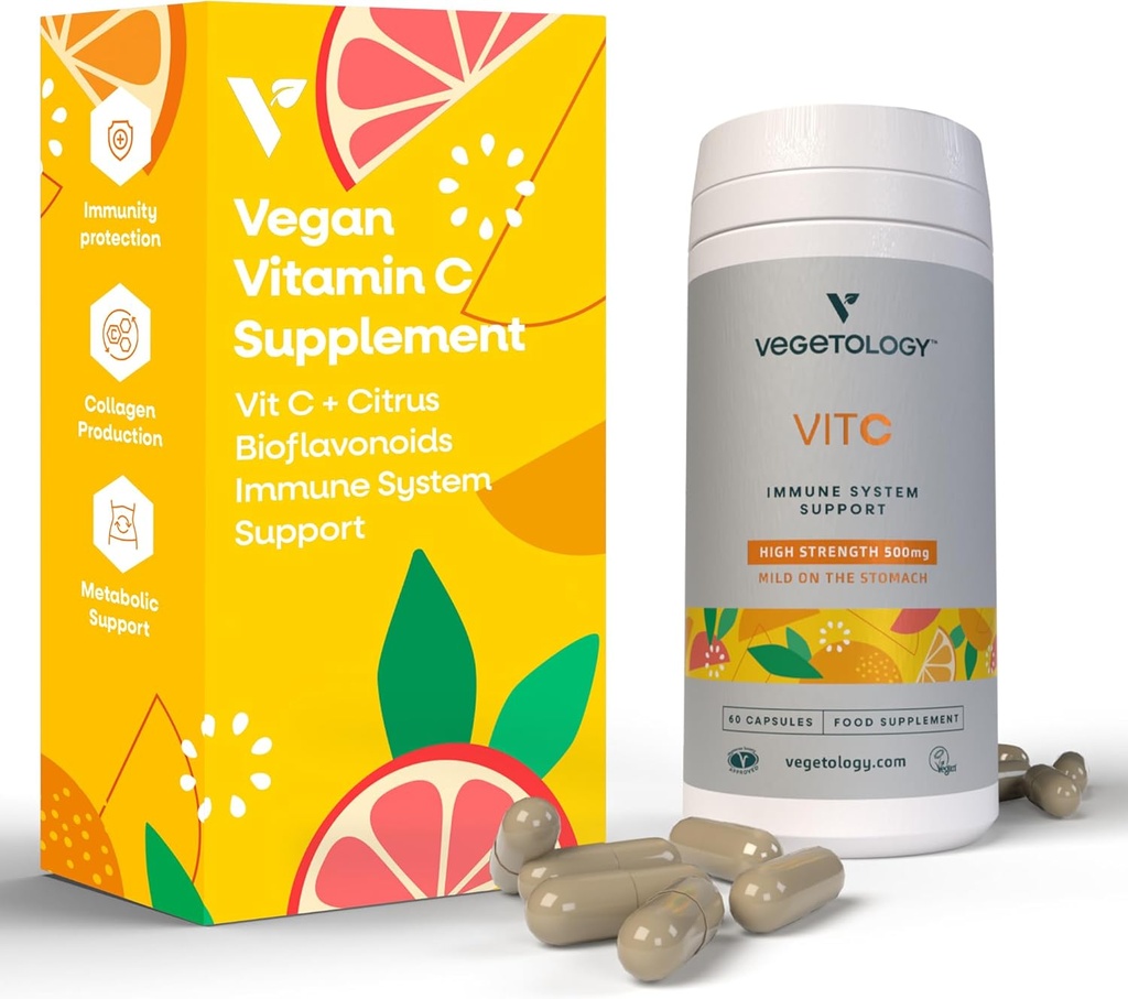 תוספי ויטמין C טבעוניים - VIT C + Citrus Bioflavonoids - ויטמינים ותוספים לבריאות - תוספי מזון יומיים (60 קפסולות) - תוספי ויטמין C 500 מ"ג - Antioxidants תוספת תוספת תוסף