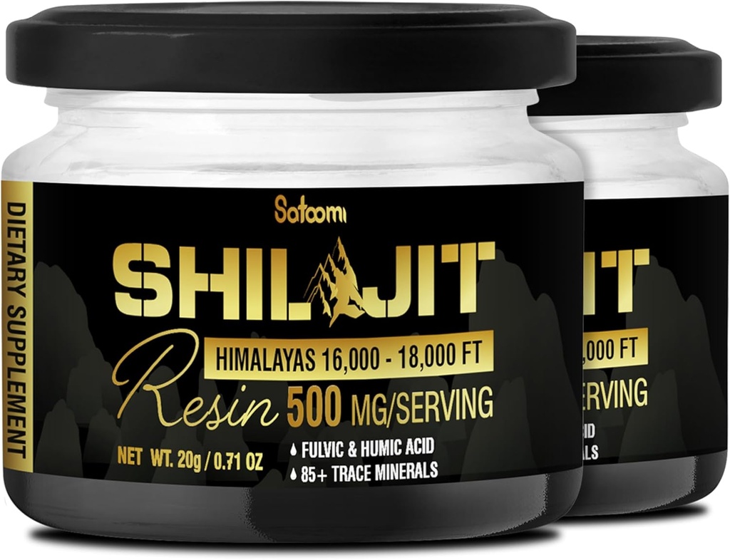 Shilajit Pure ההימלאיה אורגנית עם Fulvic Acid, Humic Acid ו 85 + Trace מינרלים - תמיכה בייצור אנרגיה, מערכת החיסון ובריאות קוגניטיבית - 2Packs 20g עבור 80 משרתים