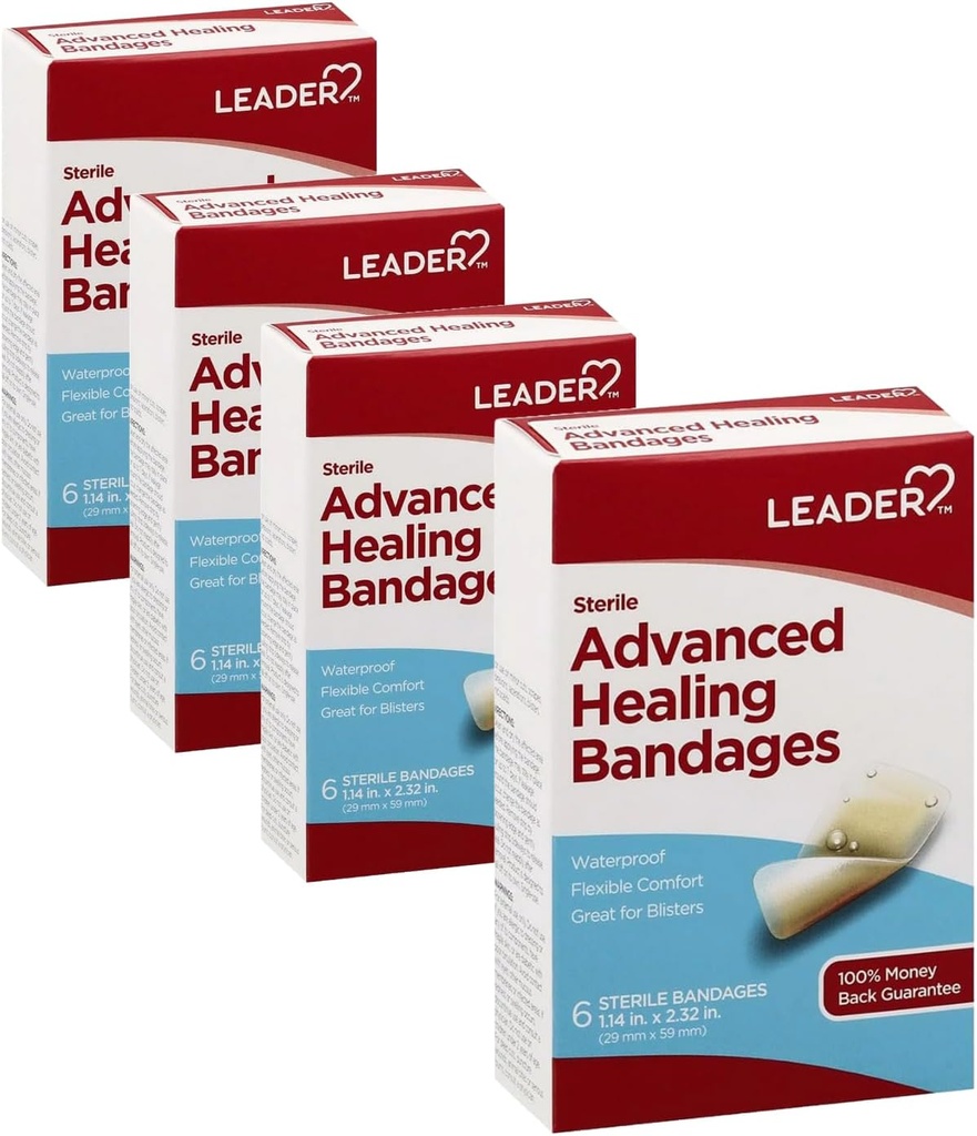מנהיג Adhesive Bandages Advanced Healing, גדול בגודל אחד, 6 Count - Waterהוכחה וגמישות - 4 Pack