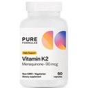 PureFormulas ויטמין K2 MK7 (Menaquinone-7) קיבולת גבוהה 90mcg | 60 קפסולות צמחוניות | Bone & Cardiovascular Support