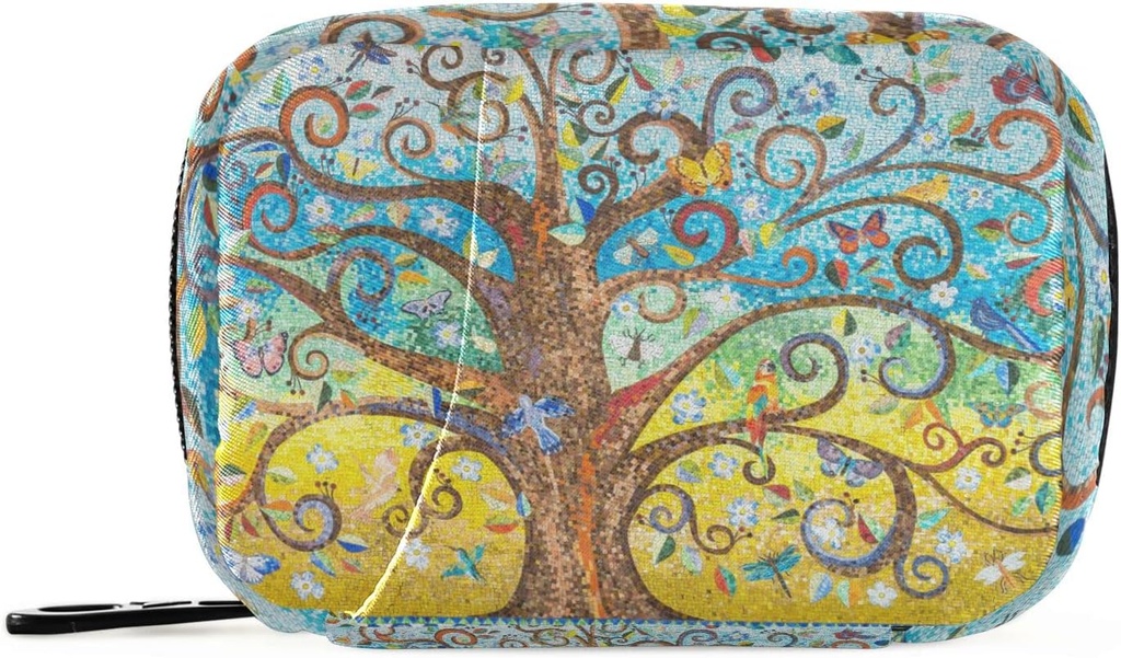 Naanle Tree of Life 7-Day Pill Organer Bag with Zipper and Hook & Loop, קומפקטי גודל, Unisex, 8 השוואתיות, T will Canvas Cloth, סגנון קלאסי
