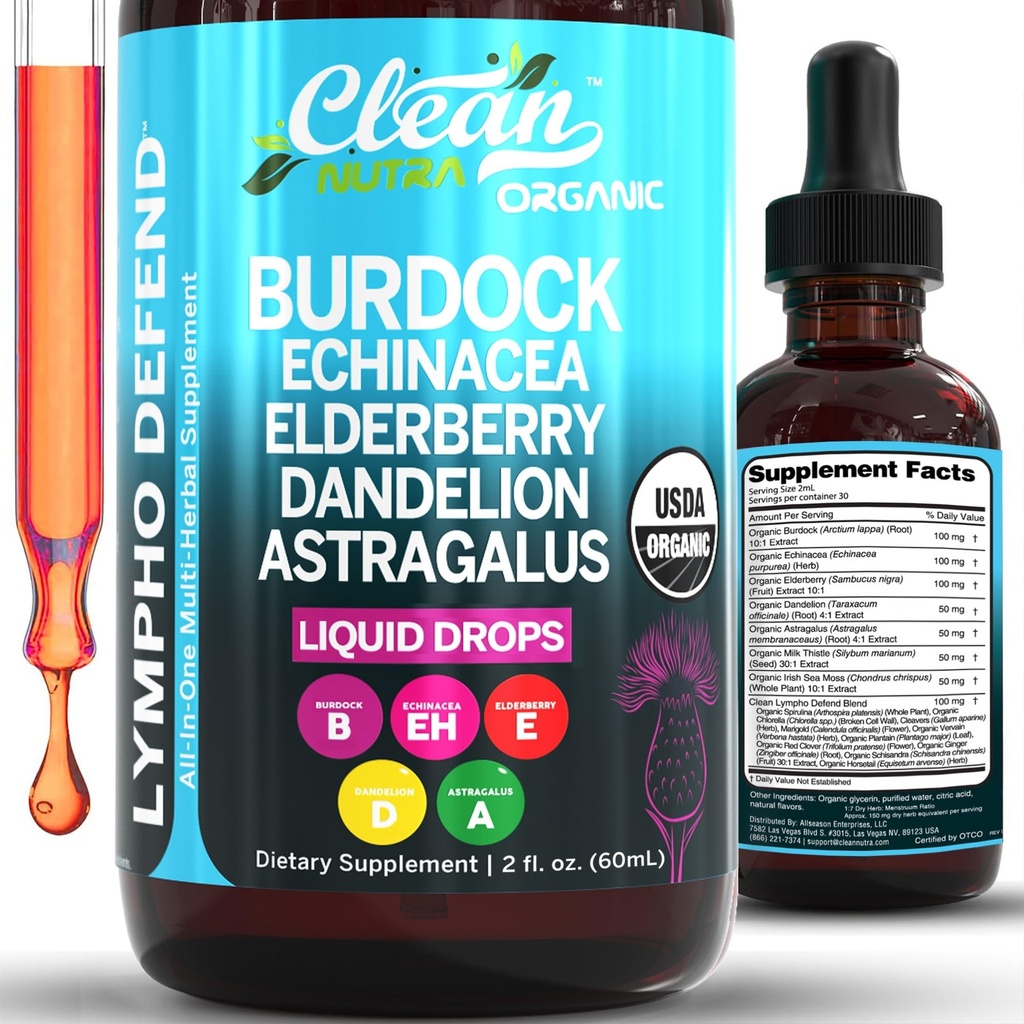 אורגני Lymphatic Drainage תוסף | Lymphatic Support Drops | Burdock Root Echinacea Elderberry Dandelion Astragalus Milk Thistle Sea Mos Red Cloverse נדחה על ידי ניקוי נטרה