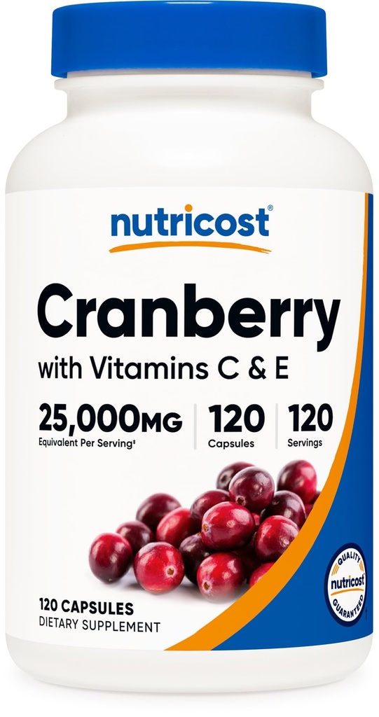 חילוף חומרים מזינים של Cranberry (25,000 מ"ג) (120 קפסולות) עם ויטמין C & ויטמין E