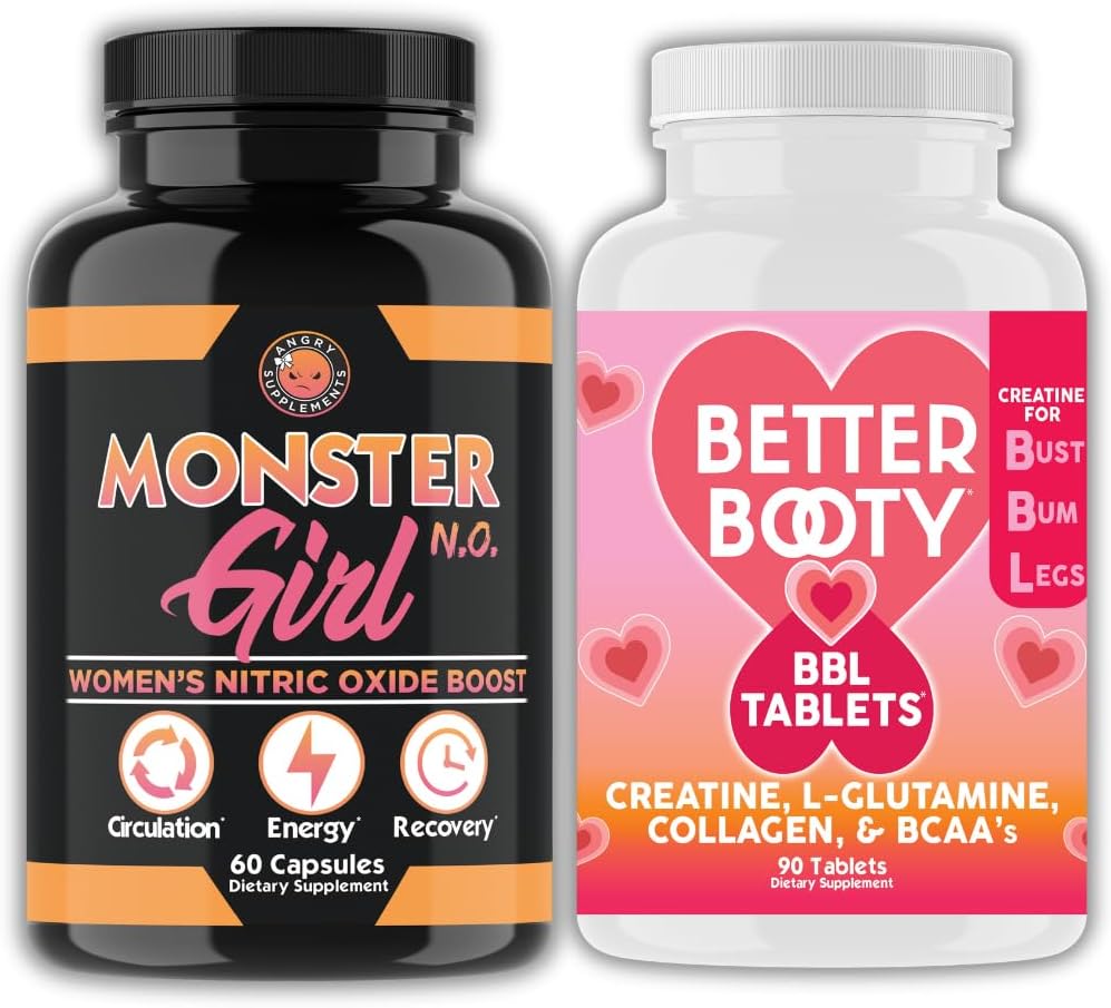 Angry Productout Bundle: Monster Girl N.O Nitric Oxide Booster 60ct + Creatine Complex Tablets 90ct 2 בקבוקי Total