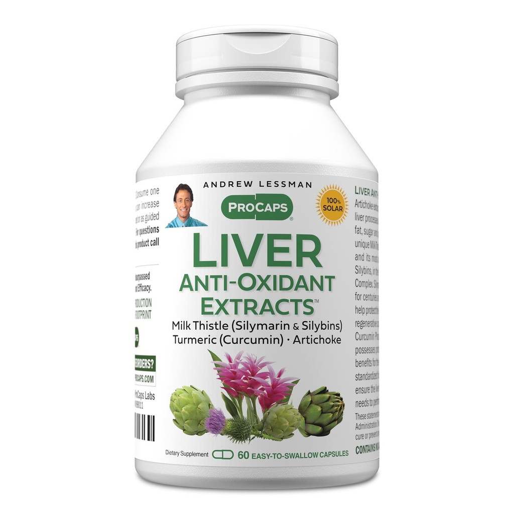 ANDREW LESSMAN Liver Anti-Oxidant Extracts 60 קפסולות - תומך ב-Hard-Working Tissues of the Liver, מקדם את בריאותו ותפקודו של Optimum Liver. חלב Thistle, Turmeric and Artichoke Extracts