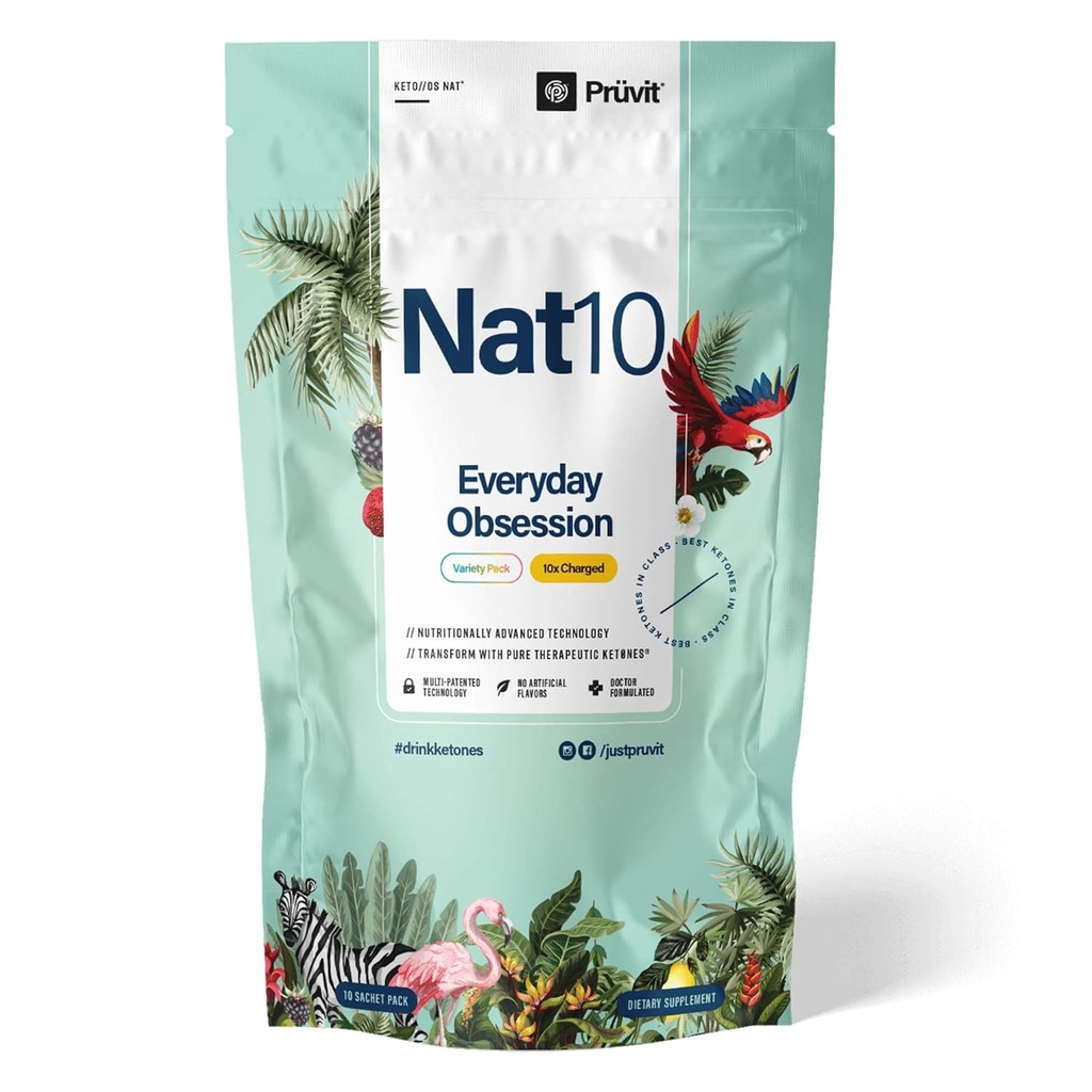 Pruvit - KETO /OS NAT Everyday Obsession Nat10 Variety Pack - Enhance Brain Clarity, Boost Energy - 10 x Charge Packets