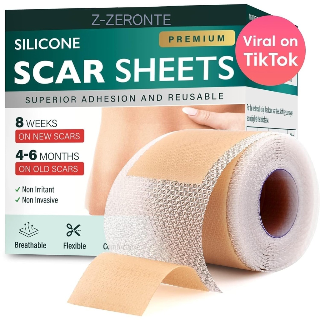 Silicone Scar Sheets, Silicone Scar Tape (1.6"x 120" Roll-3M), Reusable and Effective Scar Removal Sheets, Silicone Scar Removal Sheets for Surgical Scars, Healing Keloid, C-Section, טומי טאק