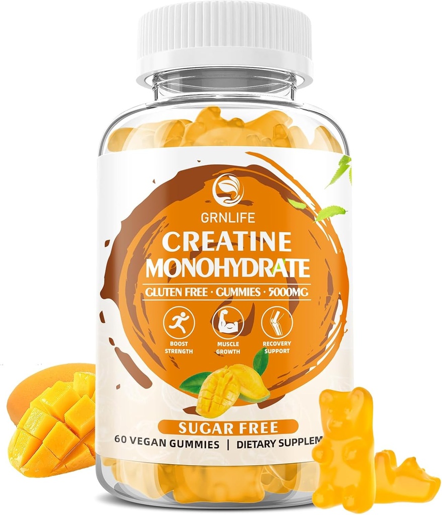 Creatine Monohydrate חניכיים עבור גברים ונשים, Chewables Creatine Monohydrate עבור כוח שרירים, שריר בונה, אנרגיה Boost, סוכר חינם, טבעוני, מנגו פלמור 60 הרוזן