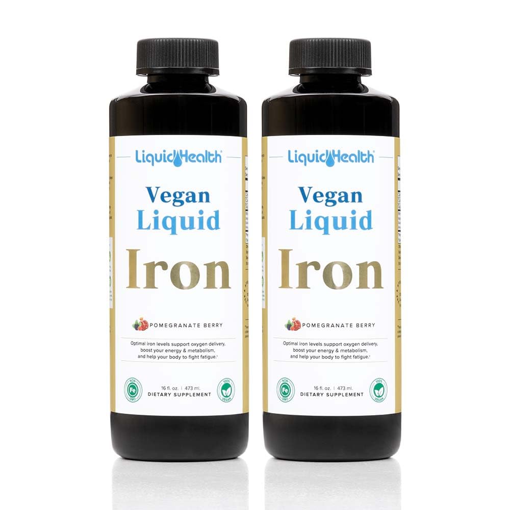 LIQUIDHEALTH Vegan נוזל ברזל תוספת עם SunActive & Ferrochel Fe - אנרגיה טבעית, מערכת החיסון ותמיכה מטאבולית, להגדיל את בהירות הנפש, טרום לידתי / לידה - ארה"ב Made, non-GMO (2 Pack)