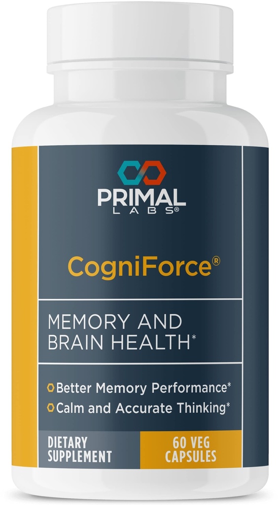 Primal Health CogniForce - Memory & Brain Health - Acetyl L-Carnitine פורמולה - ביצועים קוגניטיביים טובים יותר - Clarity + Focus + Better Recall + Calm Thinking - Dietary - 60 קפסולות