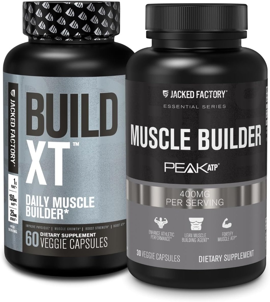 Jacked Factory Build-XT Daily Muscle Builder and Performance Enhancer (60 קפסולות) & Essentials שריר תוספת לחוזק וצמיחה (30 קפסולות)