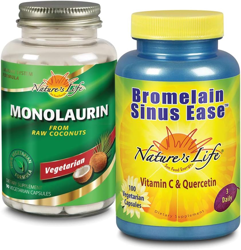 החיים של הטבע Monolaurin & Bromelain Sinus Ease Bundle | פונקציונליות חיסונית בריאה ותמיכה הנשימה