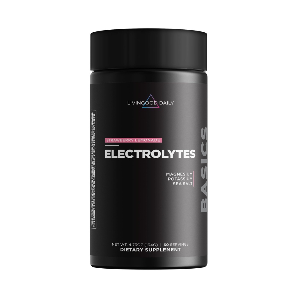 Livingood Daily Electrolytes אבקת, Electrolytes hydrotion לשתות לערבב עם ויטמין C, Magnesium, Tairine & Sea Salt, תוסף אלקטרוליטי לאנרגיה ושיקום, Keto, Strawberry Lemonade, 30 Srvgs