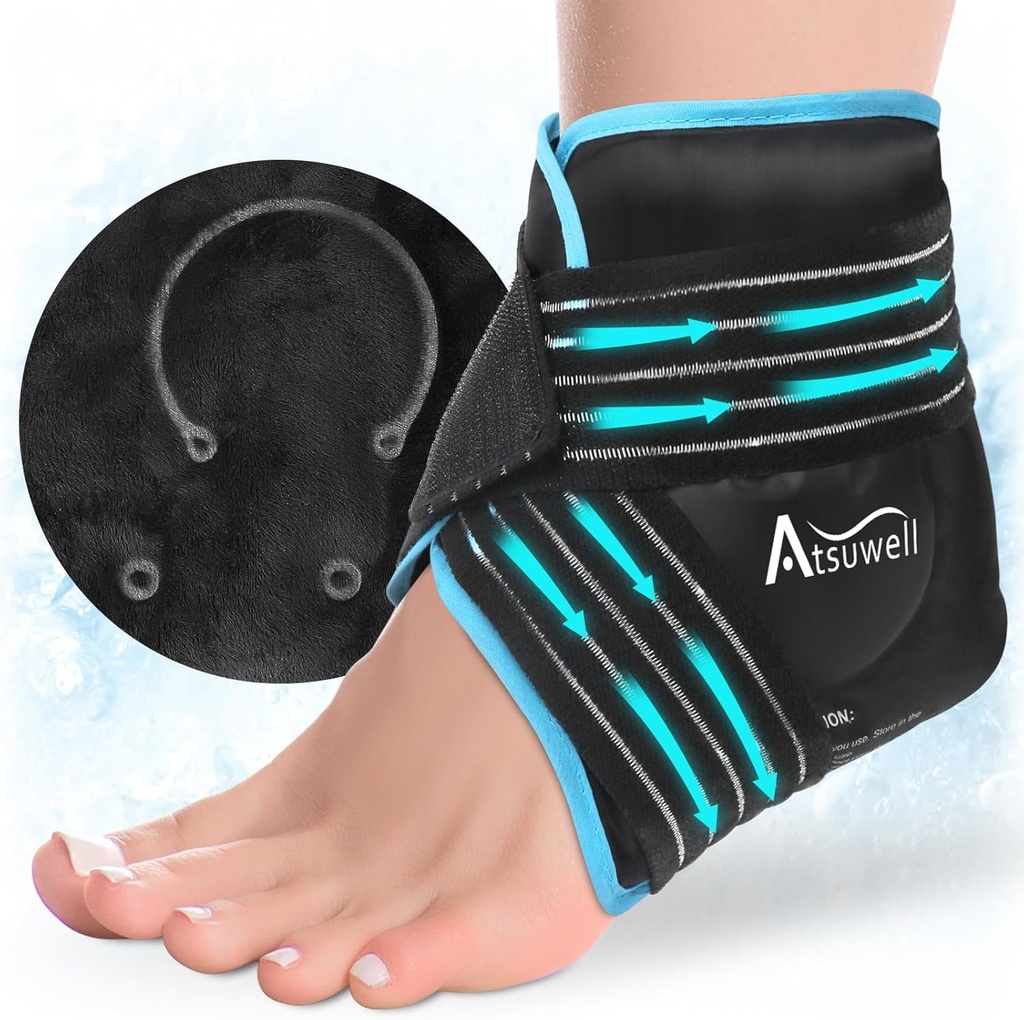 Atsuwell Ankle Ice Pack Wrap, Reusable Gel Ice Pack for Foot Ankle Heel, Foot Ice Wrap with Soft Plush Lining, Cold Compress Therapy for Soothing Discomfort