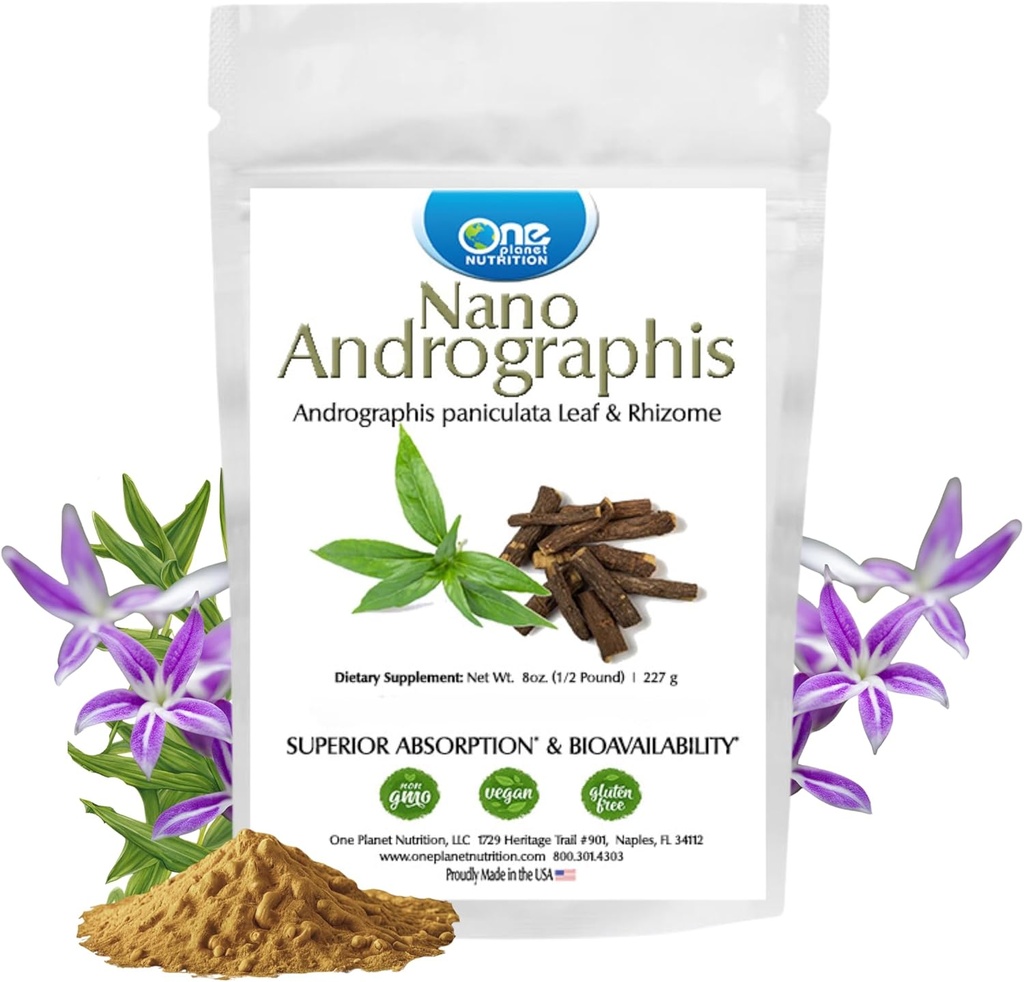 One Planet Nutrition Nano Andrographis אבקת 8 oz (227 משרתים), Nano for Enhanced Absorption, תומך בסך הכל בריאות, Non-GMO, טבעוני, Gluten-Free
