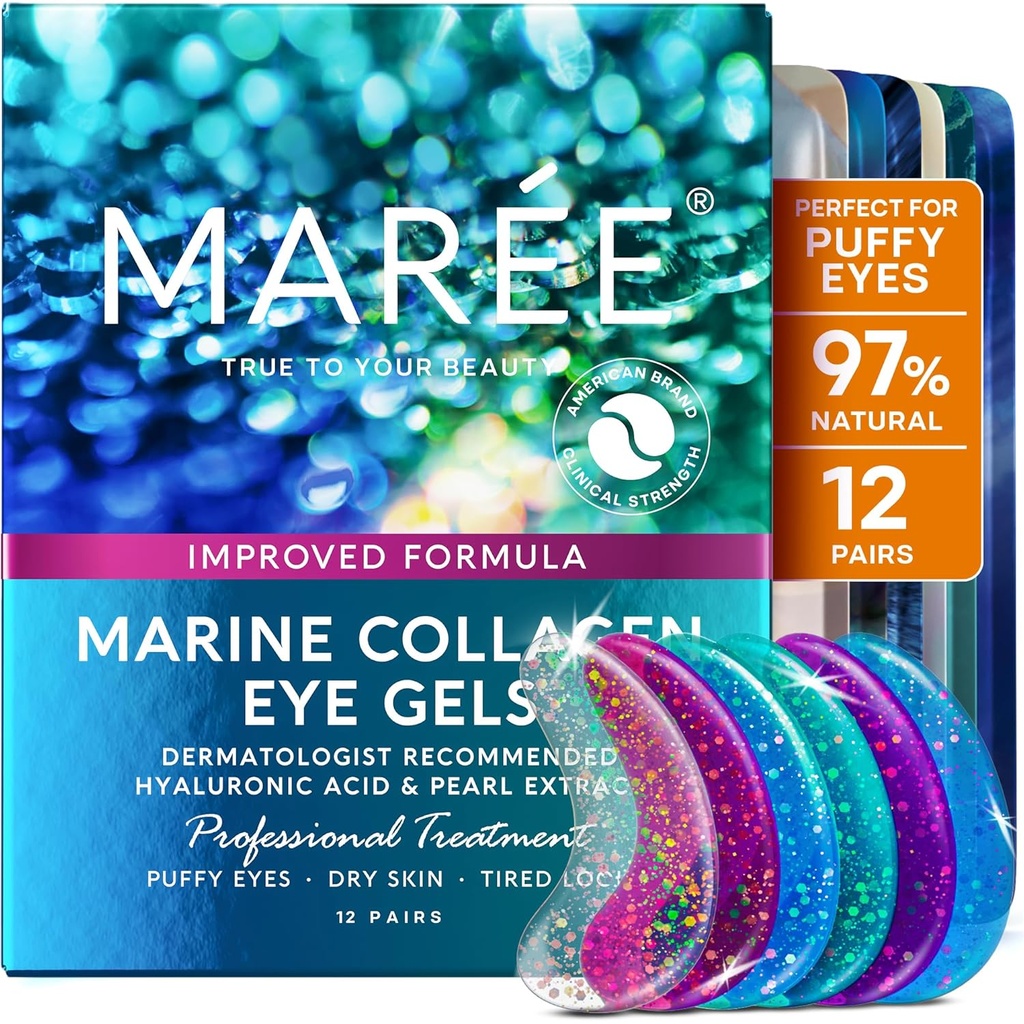 MAREE Eye Gels - פאס תחת עין פטים עבור עיניים נפוחות ועיגולים אפלים עם קולג'ן ו Hyaluronic Acid - Anti Wrinkles under Eye Masks טיפול טיפוח העור עבור Puffiness & Bags - Parches Para Ojeras