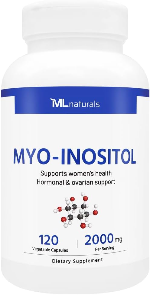 ML Naturals Myo-Inositol 2000 מ"ג 120 קפסולות ירקות, NSF-Certified & cGMP-Compliant