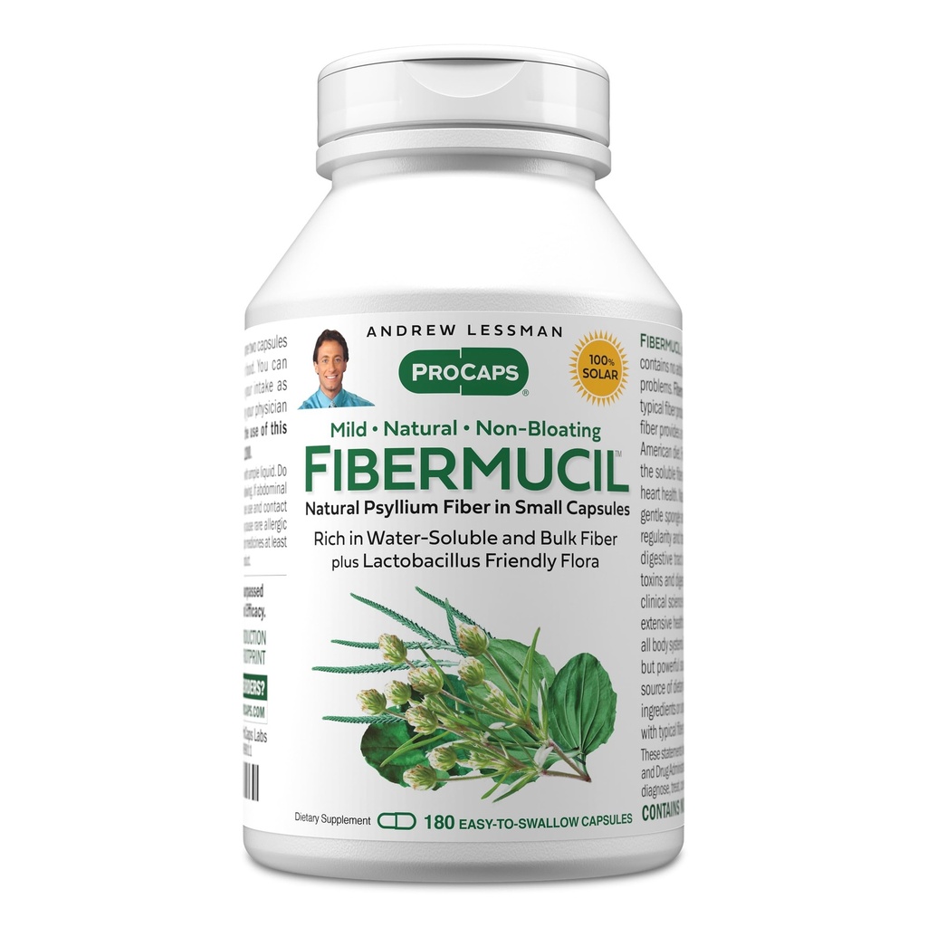 AndREW LESSMAN SPmucil 180 קפסולות - אבקת Psyllium Husk. מקדם באופן כללי את הבריאות והשגרה. עשיר בסיבים קל, פשוט, יעיל. אין תוספות. קל ל-Swallow כמוסות