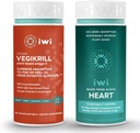 iwi Life Vegikrill & Heart אומגה 3 בונדלה, 30 משרתים, אלגה צמחית טבעונית המבוססת על Algae אומגה 3, קריל & Fish שמן אלטרנטיבי, No Fishy Aftertaste