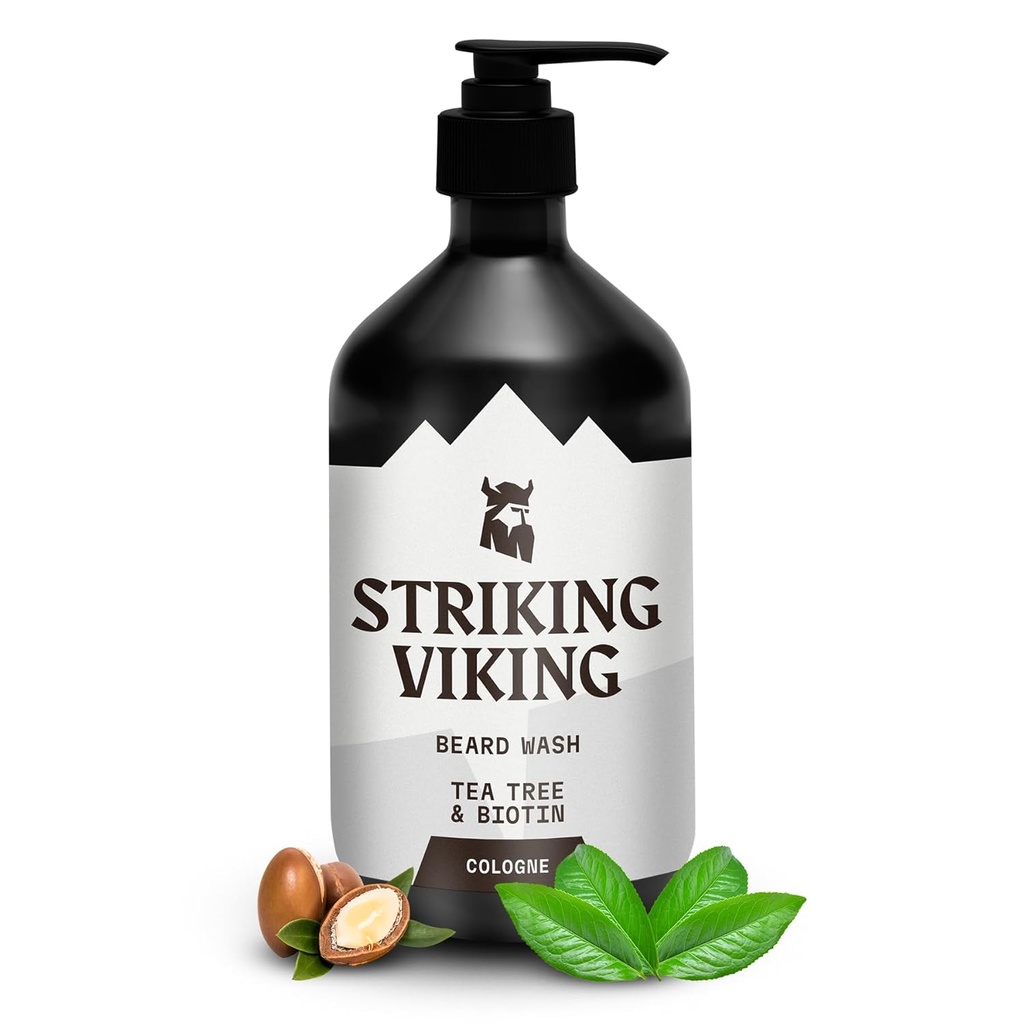 Striking Viking Beard Wash - 17 oz, עץ תה טבעי ו biotin - קלן Scent Beard Shampoo Paraben & Sulfate חינם לגברים - ניקוי עמוק וטיפול