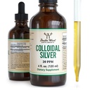 cooidal Silver נוזל 20 PPM - 4 Fl OZ (Plata Coloidal with Dropper) 99 Pure.9%, Gluten Free, non-GMO על ידי תוספי עץ כפול