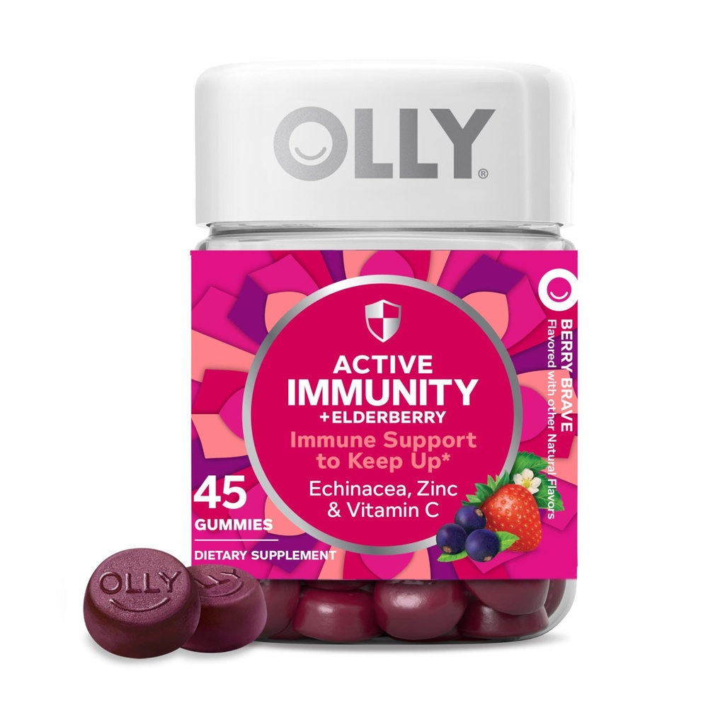 OLLY Immunity Gummy, Immune Support, Elderberry, Zinc, ויטמין C, תוסף, ברי פלפור, 15 יום אספקה - 45 ספירה