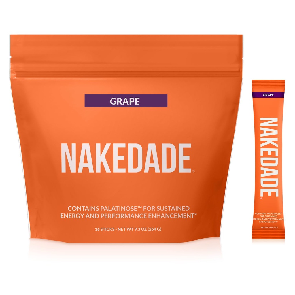 Nakedade Grape - Performance Enhancing Sports Drink - אבקה אלקטרוליטית - No GMOs או Artificial Sweeteners, Gluten-Free, Soy-Free - 16 Sticks