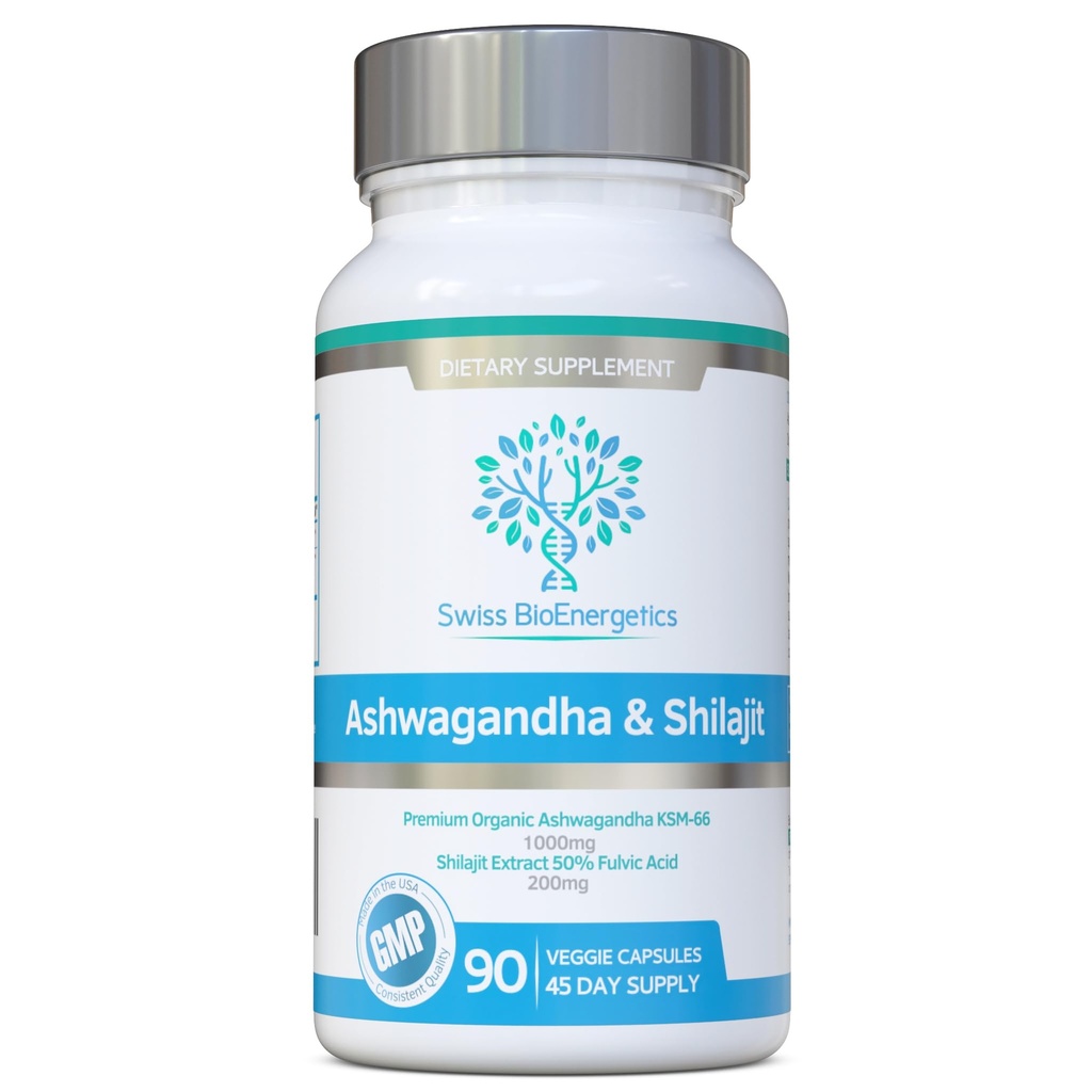 Ashwagandha & Shilajit - Ashwagandha KSM-66 1000mg & Purified Shilajit לחלץ 200 מ"ג (50% Fulvic Acid) - No aמלאים מלאכותיים, Binders או Flow Agents - מתאים טבעונים