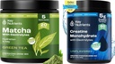אבקת KEY NUTRIENTS Matcha & Creatine Monohydrate Bundle - תה ירוק ללא ממותק (20 משרתות) + אבקת תוספי קריאטין Micronized (60 משרתים) - Boost Energy, Focus & Performance
