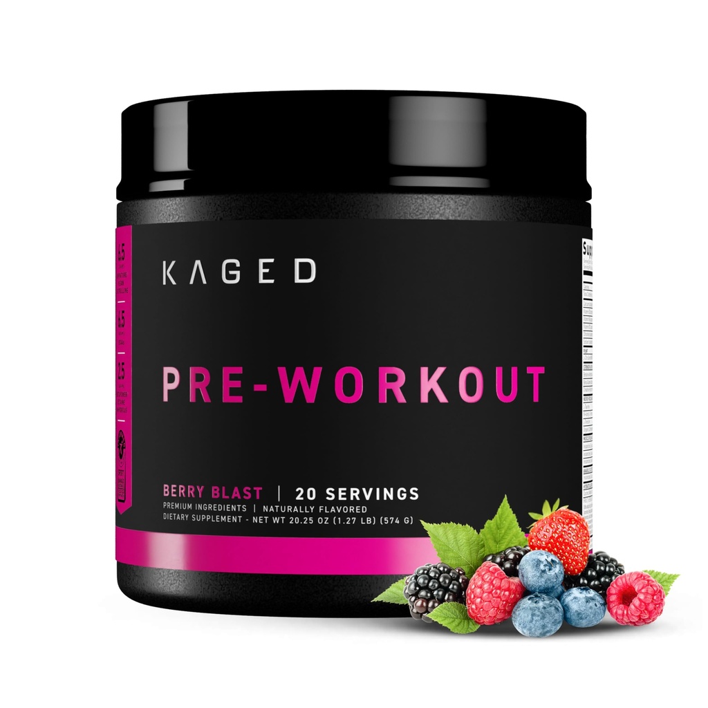 Kaged Original Pre Workout אבקה | ברי Blast | Pre-Workout with Creatine, Beta Alanine, L-Citrulline, BCAAs | 274 מ"ג אורגני קפאין | תוספת לגברים ונשים | 20 משרתים
