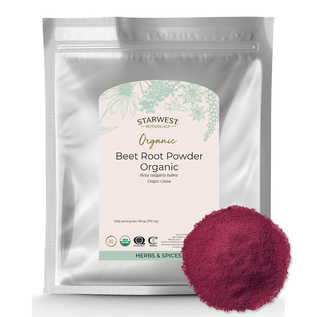 Starwest Botanicals Organic Beet Rootאבק for Men & Women - Use for Juice, Smoothies & Tea, Natural Energy Support, Ground Beet Root, מוסמך כשר, non-GMO - Bulk 2 lb Bag