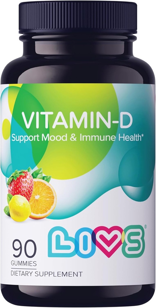 LIVS ויטמין D3 Gummies 2000 IU עבור נשים וגברים - ויטמין D3 טבעוני תוספת עבור העצם, שיניים ו- Immune תמיכה - ויטמין D חניכיים עם לימון טבעי ברי & org פלמור - 90 Ct Ct