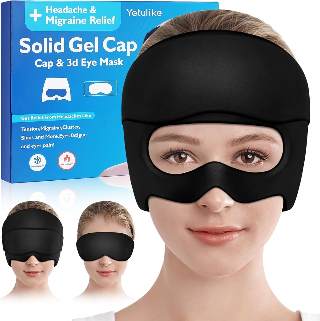 כובע כאבי ראש, Soothing Migraine Relief Cap Ice Head Wrap Head Mask for Sinus, Puffy Eyes, Tension and Stress Relief - Hot and Cold Therapy