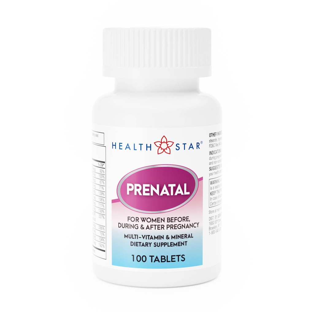 GeriCare Prenatal Multivitamin על ידי HealthStar for Healthy Mom and Baby - Folate + ויטמין C + ויטמין D + Iron + Calcium + B12-100 Tablet