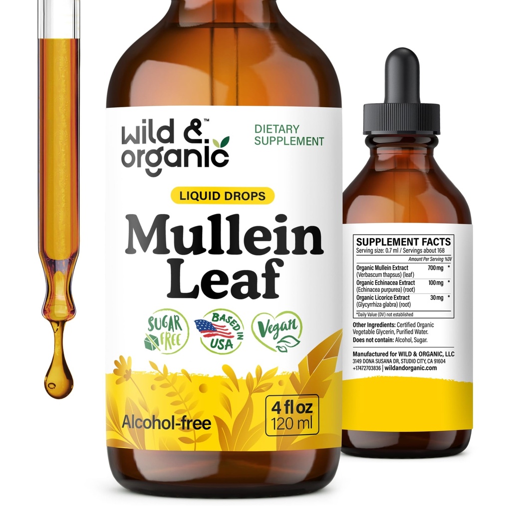 Wild & Organic Mullein Tincture - Lung ניקויse ו Detox - נוזל מוללין פלט עבור Lungs עם Echinacea - Verbascum Thapsus Drops - טבעוני, סוכר ואלכוהול חינם תוספת - 4 fl oz oz oz oz oz oz oz oz oz oz oz oz oz oz oz oz oz oz oz oz oz oz oz oz oz oz oz oz oz oz oz oz oz oz oz oz