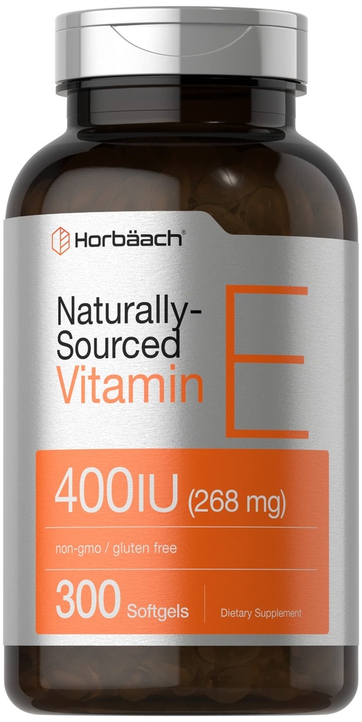 Horbäach ויטמין E Softgel קפסולות | 400 iu | 268 מ"ג | 300 Count | Non-GMO ו- Gluten Free- Sourced Formula | D-Alpha Tocopherol
