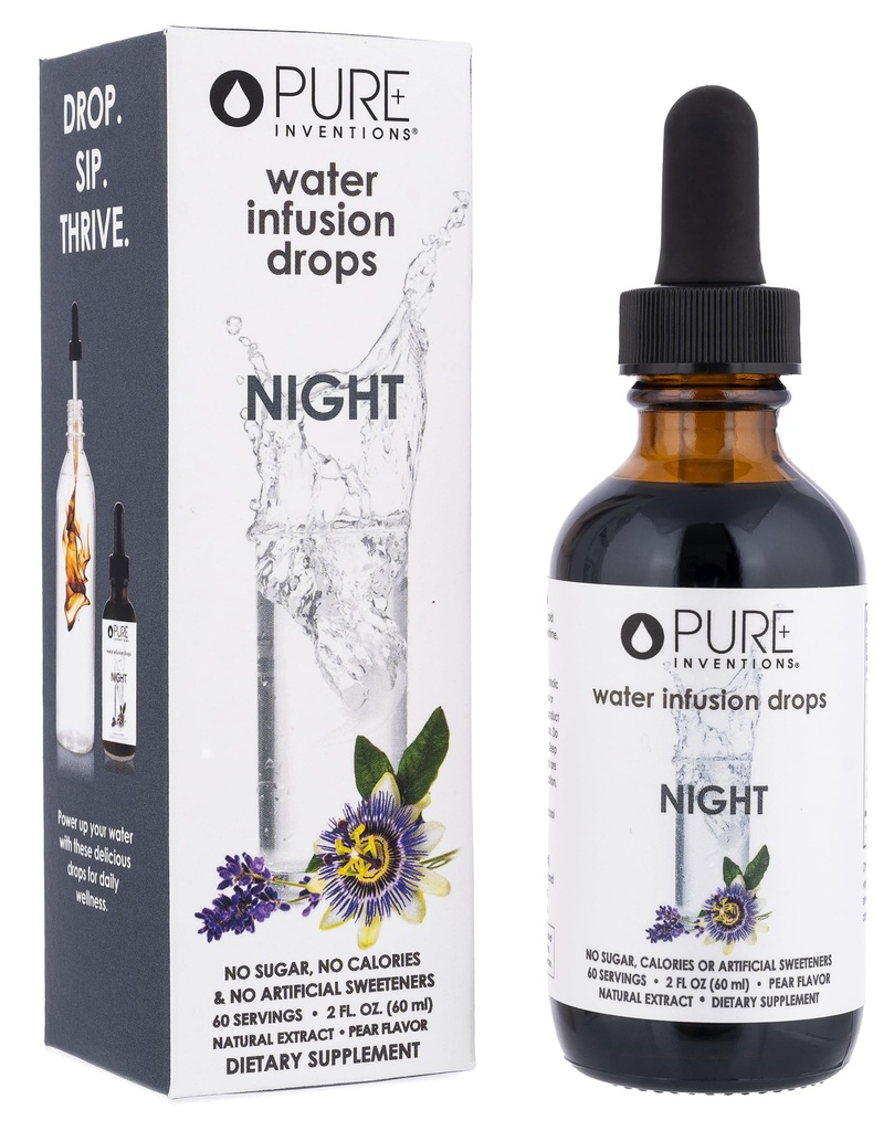 המצאות טהורות לילה - Pear Flavored Water Infusion Drops - No Sugar, Calories, or Artificial Sweeteners - 60 משרתים - 2oz