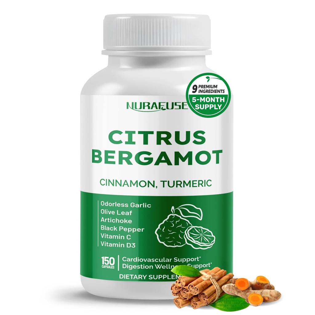Citrus Bergamot 9-in-1 פורמולה - עם Cinnamon Turmeric Odoric Odormeric Odorless Garlic, Olive Leaf, Artichoke - Made and Tested in the USA