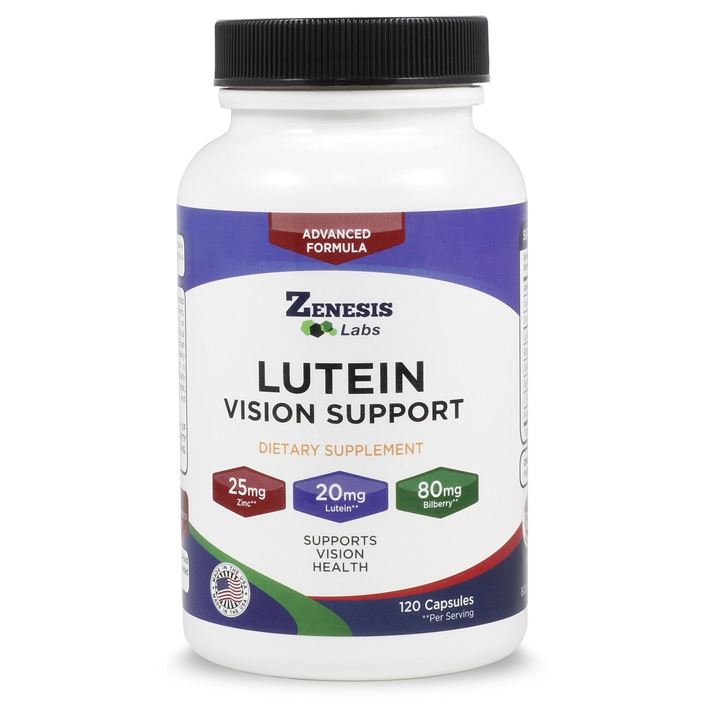 Zenesis Labs Lutein Vision תמיכה - ויטמין עין חיוני - עם Bilberry, Beta-Carotene, Zinc, Grapeseed & Other מינרלים - 120 קפסולות - 60 יום אספקה