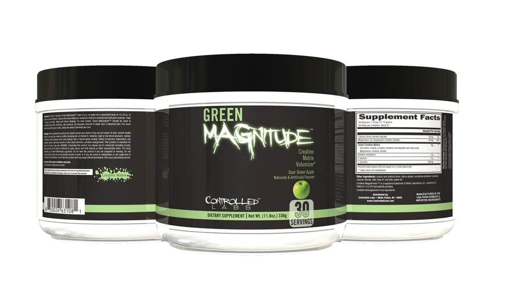 CONTROLLED LABS ירוק Magnitude תוסף, Synergistic Creatine פורמולה אבקת, מקדם כוח, Stamina, וביצועים, (Sour Green Apple, 30 משרתים)